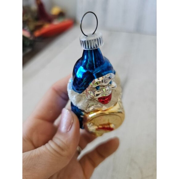 Vintage Mercury glass clown drum orchestra flocked blue ornament Xmas tree - Picture 7 of 9